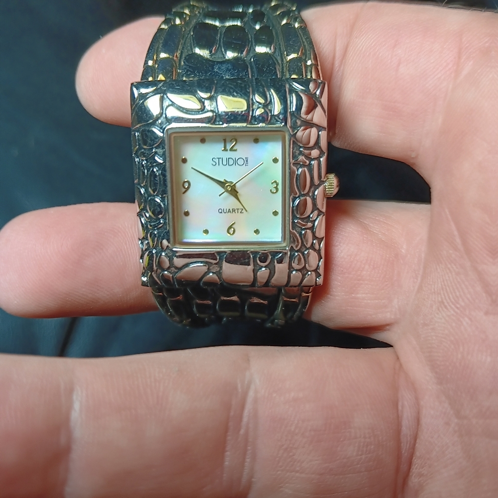 Studio Time Silver And Gold Nugget Pattern Watch
